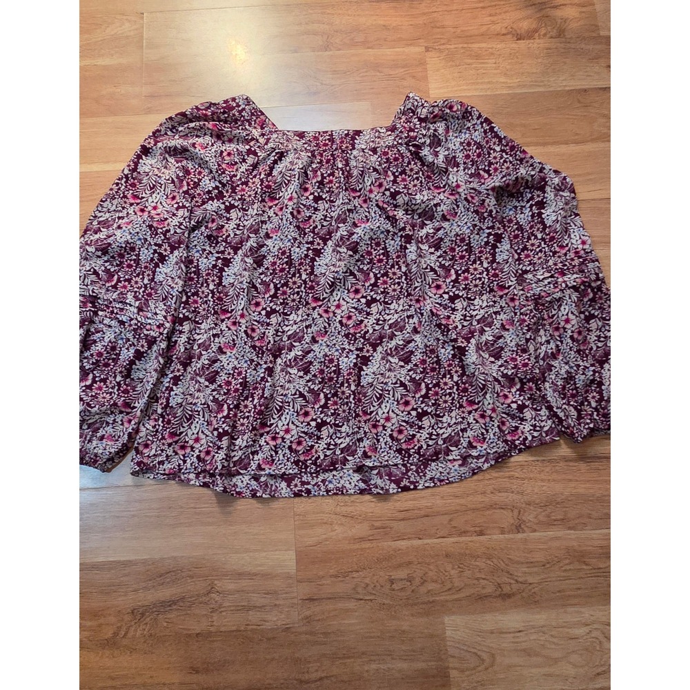 LC Lauren Conrad Burgundy Floral Square Neck Peasant Blouse XXL 400558935890 - Picture 2 of 5